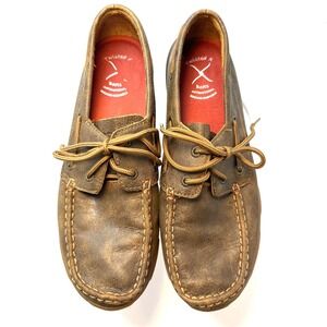 Twisted X Womens Driving Mocs Brown Leather Boat Shoes WDM0001 Distressed